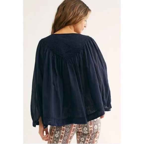 Free People S navy cotton lightweight boho Blose - Picture 7 of 7